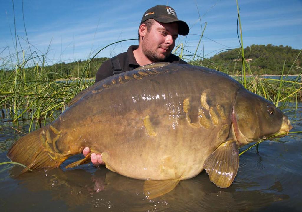 Damien Simonelli, Cassien 25 kg + BIG Fish Boilies Damien Simonelli mieszka w południowej Francji, w pobliżu legendardego jeziora Lac de Saint Cassien Ten wspaniały lustrzeń ze zdjęcia ważył ponad 25