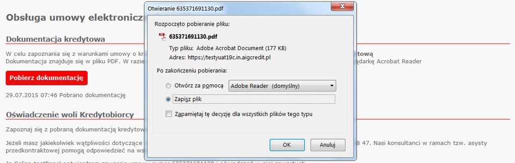 Decyzja Pozytywna W przypadku wstępnej decyzji pozytywnej klient otrzyma e-mail informujący go o decyzji Banku oraz o udostępnieniu dokumentacji w