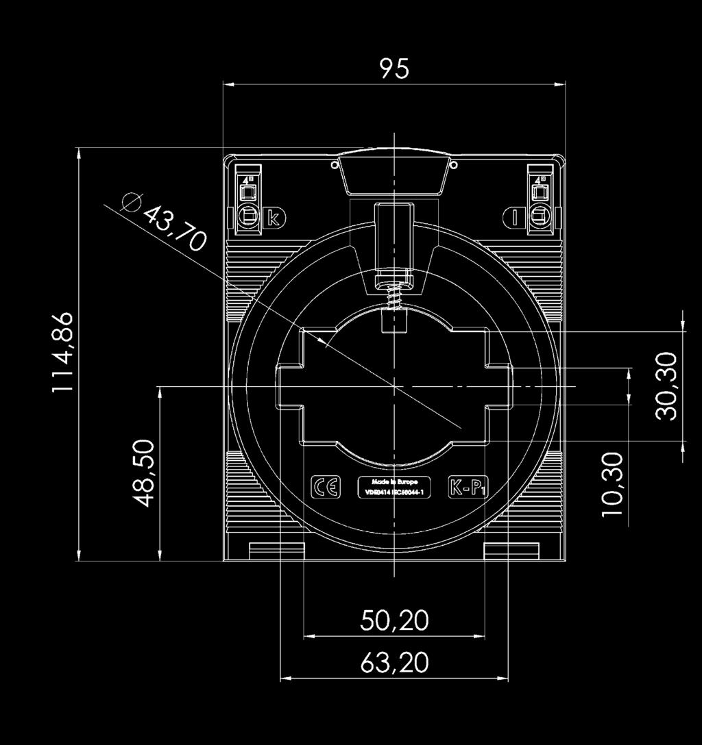 35 Wymiary: Szyna 1: Szyna 2: Średnica otworu: : : : 63 x 10 mm 50 x 30 mm 43,7 mm 95 mm 114,86 mm