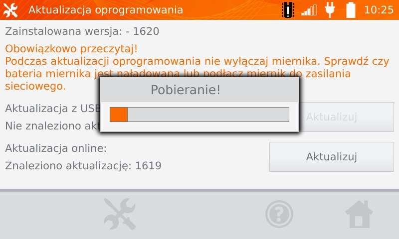 odpowiedni przycisk Aktualizuj lub zapewnić połączenie miernika z Internetem przez