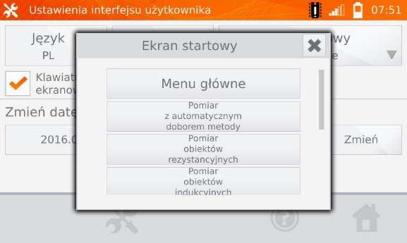 Kliknąć przycisk z wybraną jednostką. 2.5.3 Wybór ekranu startowego Kliknąć przycisk Ekran startowy.