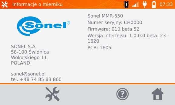 6 Informacje o mierniku W głównym menu kliknąć ikonkę.