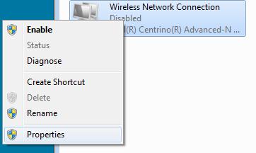 Kliknij prawym przyciskiem myszy na opcji Połączenie sieci bezprzewodowej (Wireless Network Connection) aby wyświetlić listę zawierającą dalsze opcje.