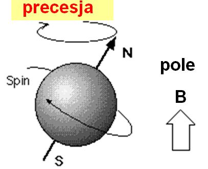Precesja spinu w polu magnetycznym Stosunek giromagnetyczny ω L Dla jąder I czynnik giromagnetyczny magneton jądrowy H Precesja W polu magnetycznym H moment magnetyczny (spin) precesuje wokół