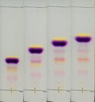 k 49 Rys. 6. TLC chromatogram 1 mm DPPH. Warunki chromatograficzne: płytka - NP, temp. - 20 o C, faza ruchoma heksan/aceton (80:20% v/v), komora - wysycona. Fig. 6. TLC chromatogram of 1mM DPPH.