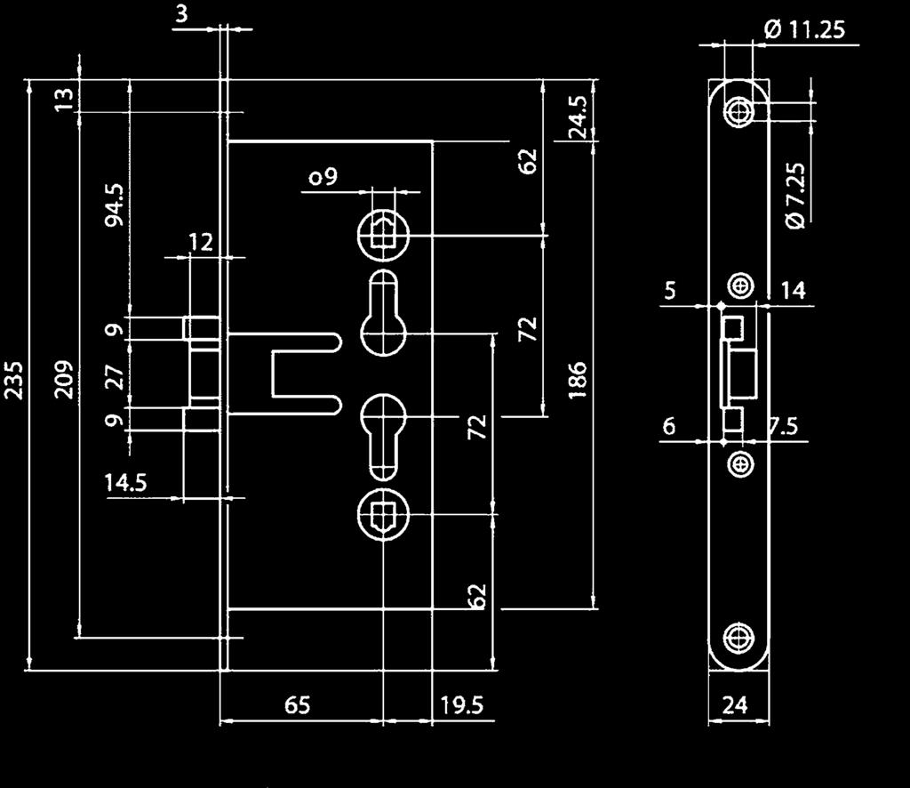 , lewy, D65, R72 ocynk P24x235x3 41,55 zł 0211/000004 Zamek 211 p.