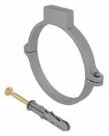 MATERIAŁ: Polipropylen Obejma dostępna w rozmiarze 160 mm Clamp available in size 160 mm Plastic pipe clamps are used for mounting of plastic pipes in sewage installations and ventilation.