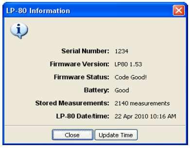 Podgląd informacji o podłączonym mierniku AccuPAR LP-80 Aby zobaczyć informacje o podłączonym do komputera mierniku należy w programie LP-80 Utility wybrać pozycję View Information.