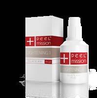 Pozbądź się przebarwień z produktami Peel Mission Wygładź zmarszczki mimiczne Preparat dostępny w trzech wersjach (w zależności od stężenia): Lightening 1 15% ph 2,8 Lightening 2 50% ph 2 Lightening