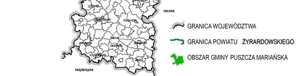 1 POŁOśENIE NA TLE ADMINISTRACYJNEGO PODZIAŁU KRAJU I WOJEWÓDZTWA Gmina Puszcza Mariańska