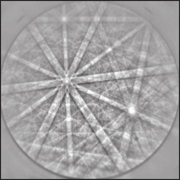 Rys. 1. Schemat tworzenia linii Kikuchiego i zarejestrowany obraz dyfrakcyjny [6] Fig. 1. Schematic of Electron Backscatter Diffraction formation and an recorded diffraction pattern [6] Rys. 2.