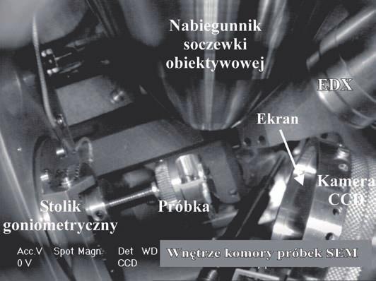 gazu. Zjawisko to zwane skirt effect ma negatywny wpływ na przestrzenną zdolność rozdzielczą nie tylko w przypadku analizy orientacji krystalograficznych za pomocą EBSD, ale przede wszystkim podczas
