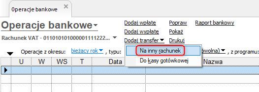 8 SPLIT PAYMENT INSERT GT Operacja Dodaj transfer na inny rachunek odzwierciedla możliwość przekazania środków zgromadzonych na rachunku VAT na powiązane z nim