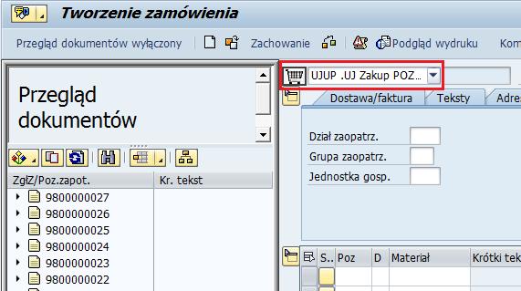 6. Wybierz rodzaj dokumentu klikając na : Nazwa pola R/O/C Opis Rodzaj dokumentu R