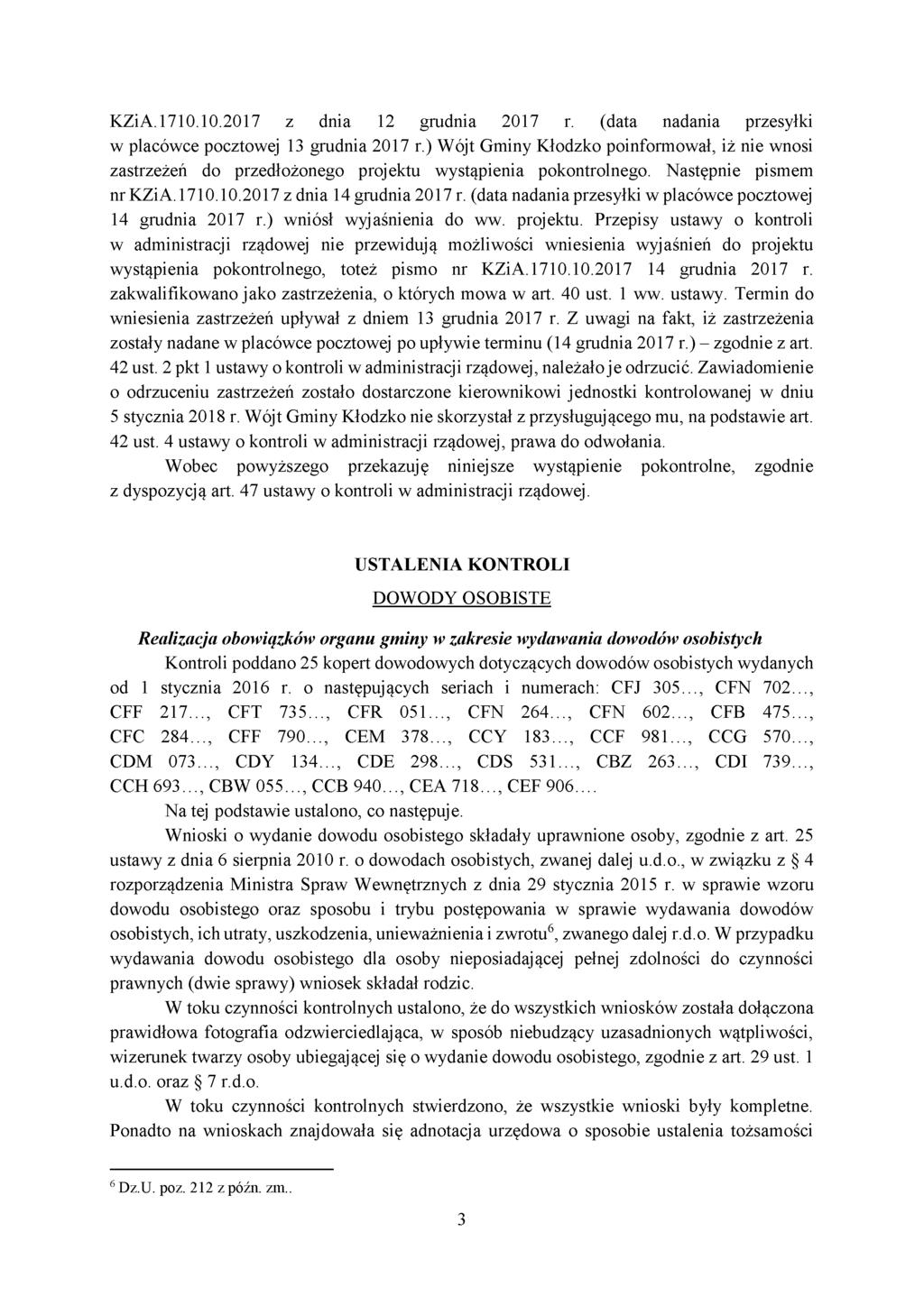 KZiA.1710.10.2017 z dnia 12 grudnia 2017 r. (data nadania przesyłki w placówce pocztowej 13 grudnia 2017 r.