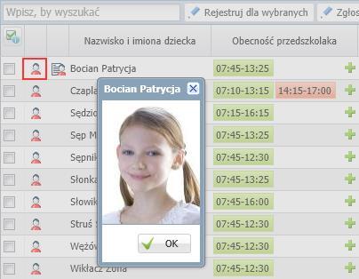 Zdjęcie dziecka dodaje sekretarz szkoły w module