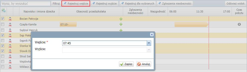 UONET+. Ewidencja obecności dzieci w przedszkolu 4/16 Jeśli nauczyciel nie wprowadzi godziny wyjścia dziecka w godzinach pracy przedszkola, to wpis zostanie zamknięty automatycznie, tj.