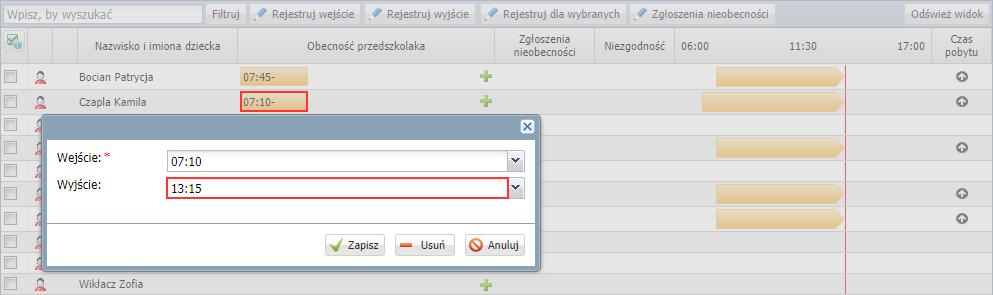 UONET+. Ewidencja obecności dzieci w przedszkolu 5/16 3. Odznacz przedszkolaków na liście.
