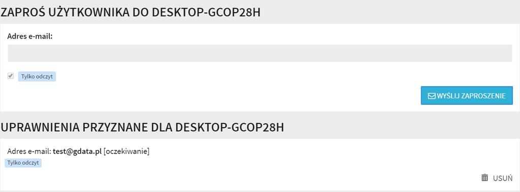 2 Uprawnienia Aplikacja Uprawnienia przedstawia listę kont, które otrzymały delegację uprawnień do aplikacji Network Monitoring.