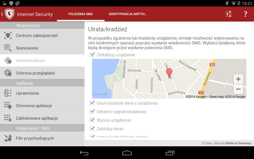 G DATA Internet Security for Android 154 Skanuj podczas ładowania: Powoduje, że urządzenie będzie skanowane tylko podczas ładowania.
