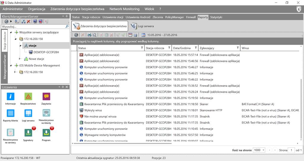 G DATA Administrator 82 Opcje menu kontekstowego dostepne są również przez pasek ikon lub polecenia menu ponad obszarem roboczym: Widok: Umożliwia ukrywanie/wyświetlanie powiazanych i przeczytanych