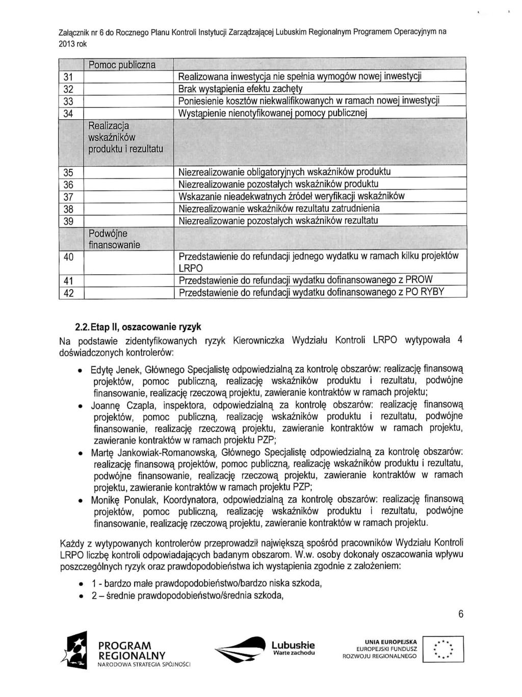 Zalacznik nr 6 do Rocznego Planu Kontroli Instytucji Zarzadzajacej Lubuskim Regionalnym Programem Operacyjnym na 31 32 33 34 35 36 37 38 39 40 41 42 Pomoc publiczna Realizacja wskaznikow produktu i