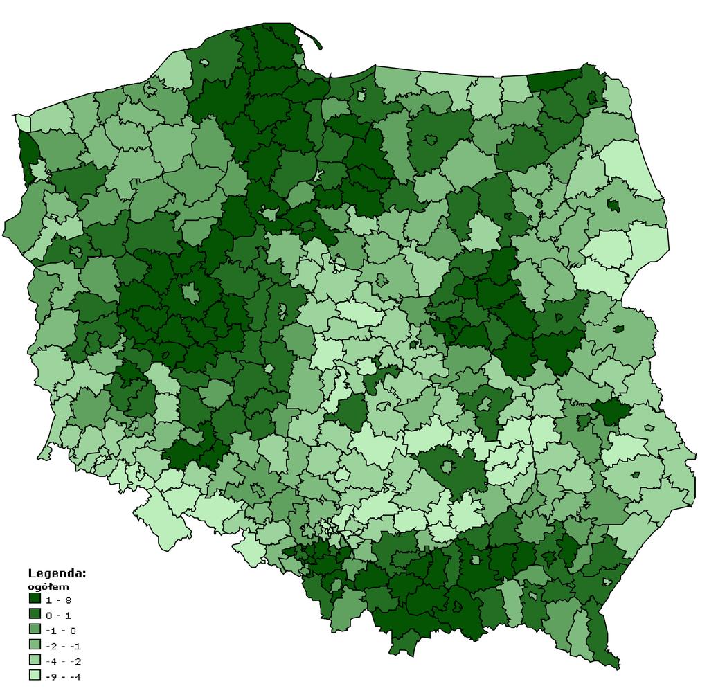 S t r o n a 20 Grafika 5. Mapa Polski przyrost naturalny na 1000 osób w 2015 r. w podziale na powiaty. Źródło: geo.stat.gov.pl; dostęp w dniu 18.07.2017 r.