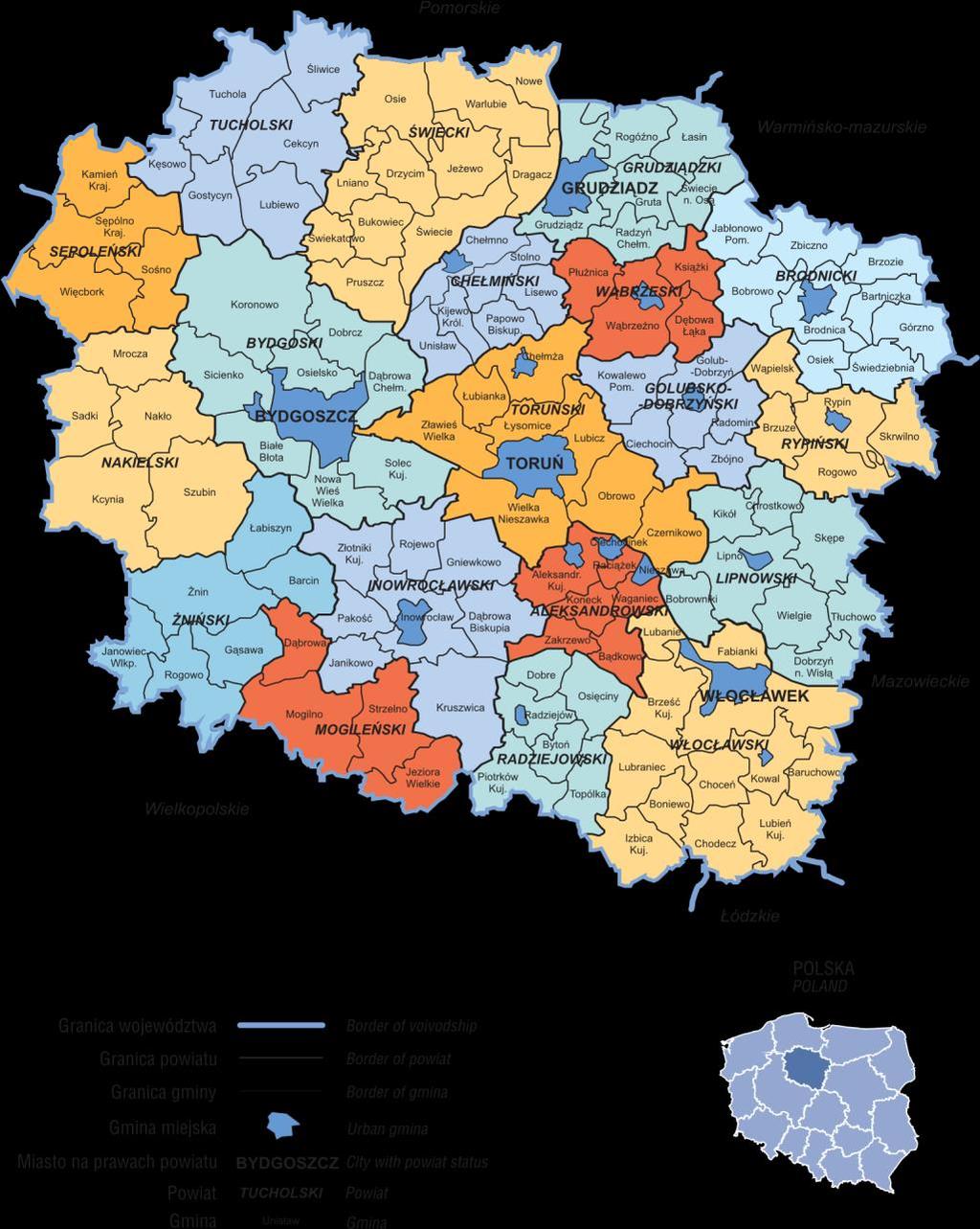 S t r o n a 8 Podstawowe informacje: Powiat toruński jest położony w centralnej części województwa kujawskopomorskiego i obejmuje dziewięć gmin: Chełmża (gmina