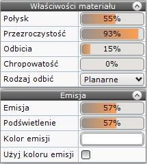 Po zaznaczeniu obiektu, w prawym panelu stają się dostępne opcje edycji jego właściwości. Nowością jest możliwość edytowania powierzchni (np.