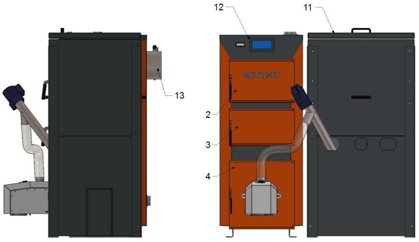 Rys.1 Podstawowe elementy kotłów AQUA ECO PELLET 15 kw i 20 kw z osprzętem; 1 korpus stalowy z