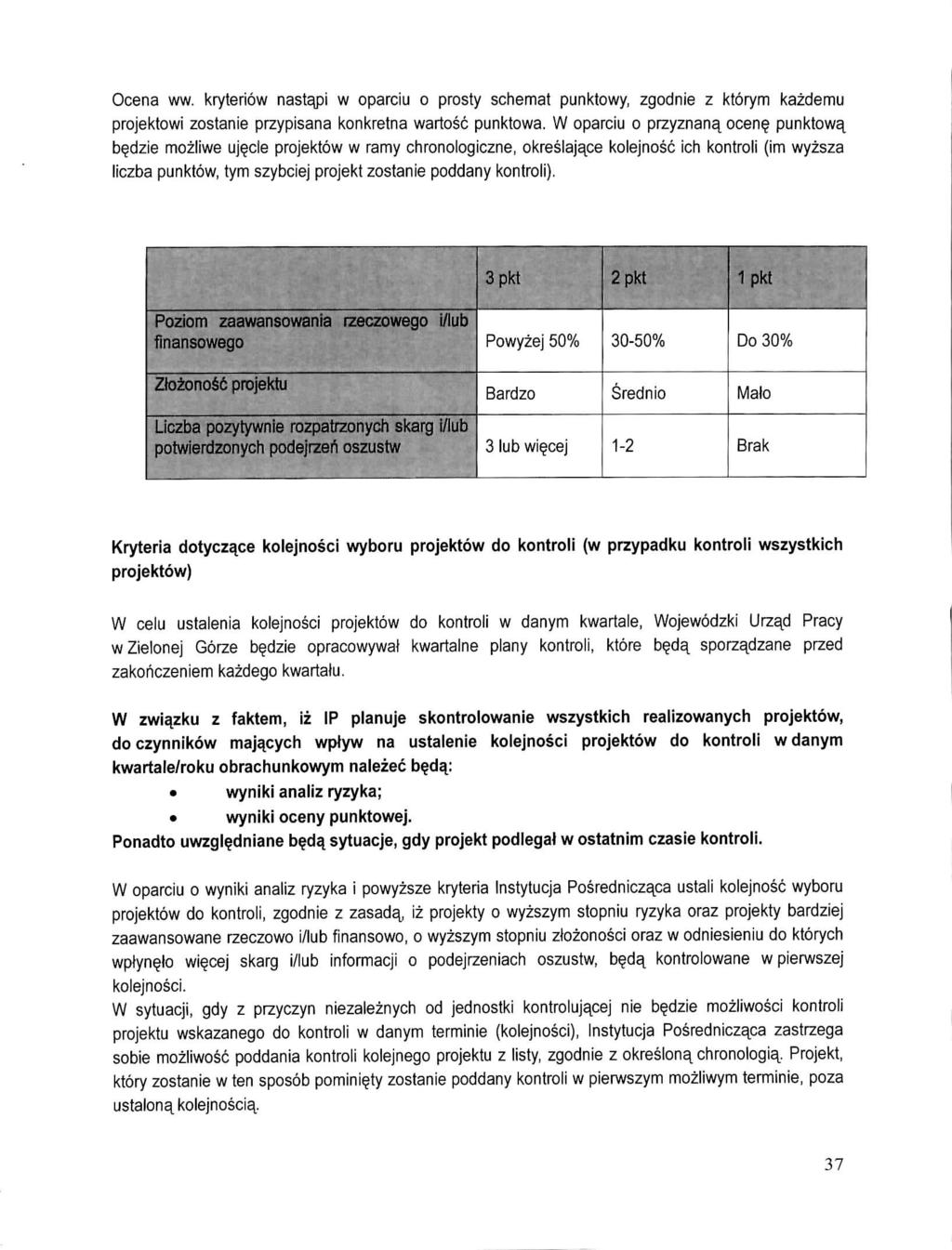 Ocena ww. kryteriow nastapi w oparciu o prosty schemat punktowy, zgodnie z ktorym kazdemu projektowi zostanie przypisana konkretna wartosc punktowa.