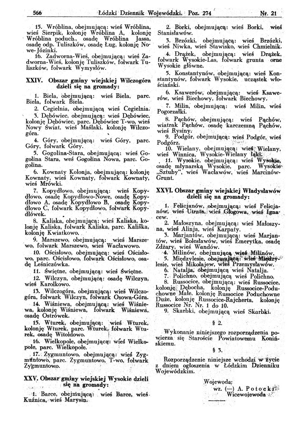 56ft. "" / Łódzki DZUmńikWółew&bki~,~ Pbz.. 214.. 15. Wrqblina, ohejmującą: wieś Wróhlina, wieś Sierpik, kolonję Wróblina A, kolonję. W róhlina poduch., osadę Wróblina J assa, osadę odp.