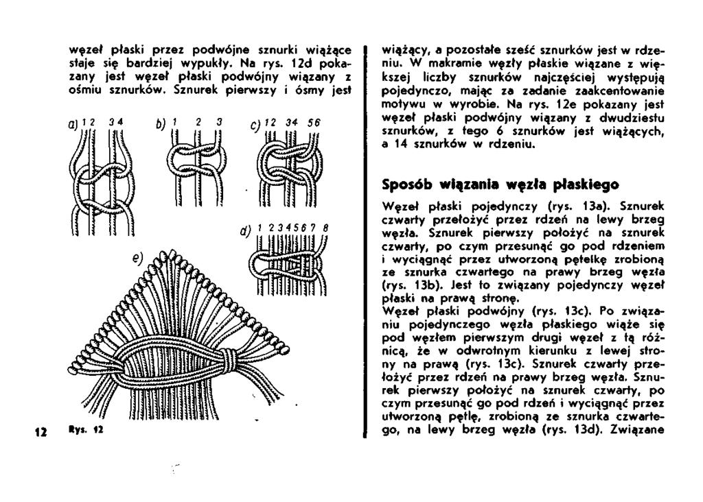 węzeł płaski przez podwójne sznurki wiążące słaje się bardziej wypukły. Na rys. 12d pokazany jest węzeł płaski podwójny wiązany z ośmiu sznurków.