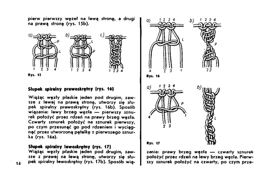 pierw pierwszy węzeł na lewą stronę, a drugi na prawą stronę (rys. 15b). Rys. 15 Słupek spiralny prawoskrętny (rys.