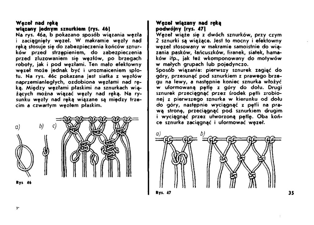 Węzeł nad ręką wiązany jednym sznurkiem (rys. 46) Na rys. 46a, b pokazano sposób wiązania węzła i zaciągnięty węzeł.