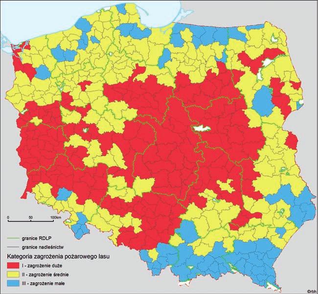 Józef Piwnicki: Rycina 1. Kategoryzacja nadleśnictw pod względem zagrożenia pożarowego Zagrożenie pożarowe w sezonie 2009 r.