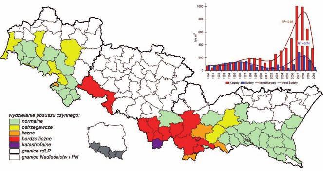 Wojciech Grodzki, Marcin Jachym: sąsiadujących lasach gospodarczych, co uwidacznia się zwłaszcza w trzech Parkach Narodowych: Babiogórskim, Gorczańskim i Tatrzańskim, położonych w rejonie gradacji