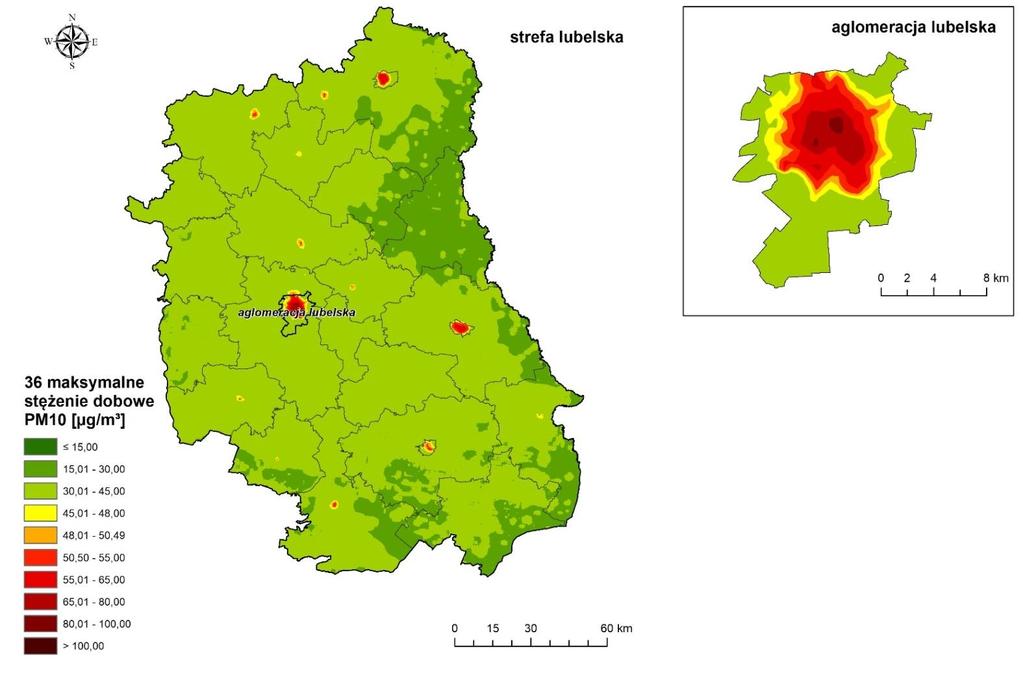 Jakość powietrza w woj. lubelskim Tab. Zanieczyszczenia dla których normy jakości powietrza zostały przekroczone w 2017 r.