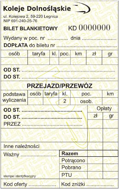 Wzór nr 3 Druk M-1, stosowany do wydawania biletów