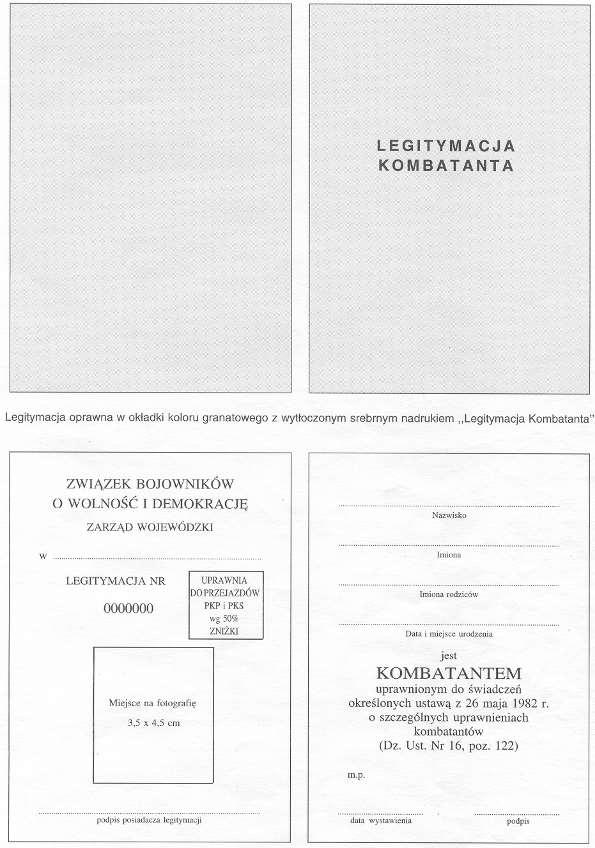 WZÓR LEGITYMACJI KOMBATANTA