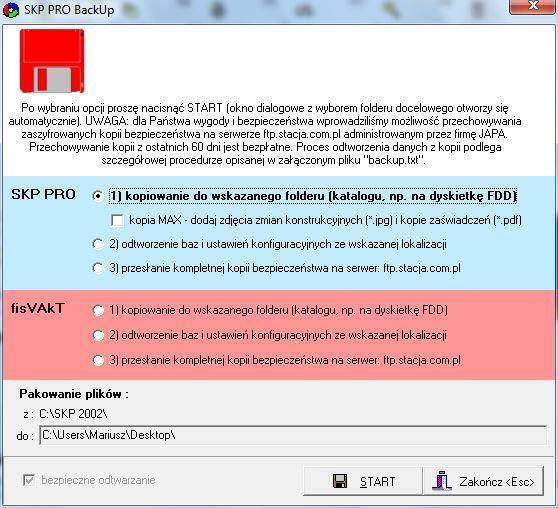 Kopie bezpieczeństwa W celu zabezpieczenia bazy danych, SKP PRO CEP posiada rozbudowane mechanizmy tworzenia