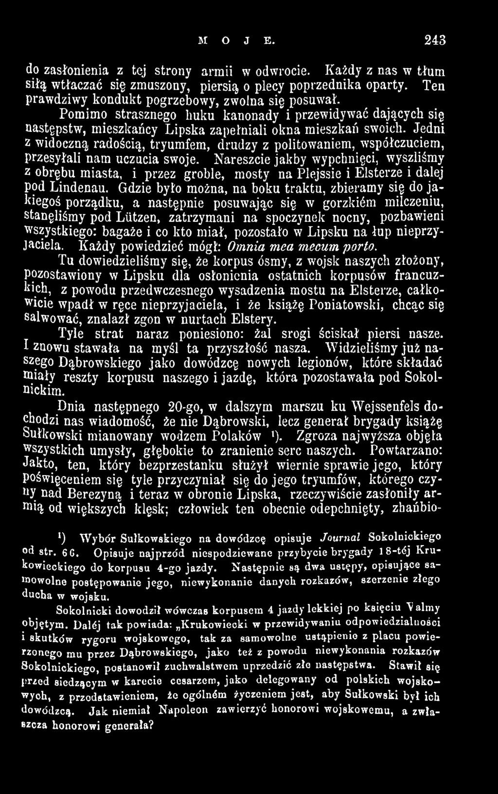 Gdzie było można, na boku traktu, zbieramy się do jakiegoś porządku, a następnie posuwając się w gorzkićm milczeniu, stanęliśmy pod Liitzen, zatrzymani na spoczynek nocny, pozbawieni wszystkiego: