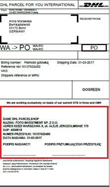 nadania przesyłki dla Klienta: 3 Pamiętaj