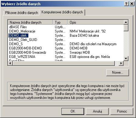 Prowadzenie rejestru operatorów Str. 25 Rysunek 20. Wybór źródła (łącznika) ODBC Po wyborze łącznika ODBC następuje weryfikacja połączenia do bazy danych zasobu numerycznego.