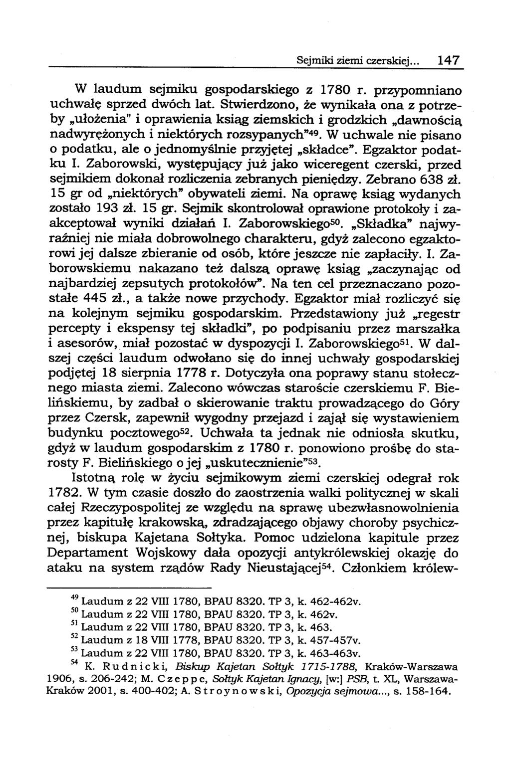 Sejmiki ziemi czerskiej... 147 W laudum sejmiku gospodarskiego z 1780 r. przypomniano uchwałę sprzed dwóch lat.