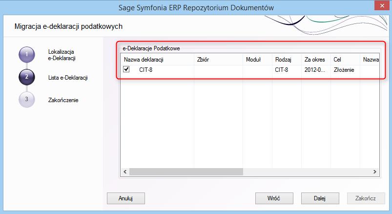 3. W uruchomionym oknie Migracja e-deklaracji podatkowych (2) wskazać lokalizację pliku.xml zaktualizowanej e-deklaracji (3). Rys.