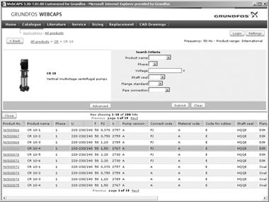 pl. WebCAPS zawiera szczegółowe informacje o ponad 185 produktach firmy Grundfos w