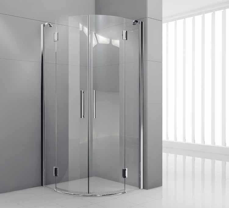 * KABINA PÓŁOKRĄGŁA WYPOSAŻENIE STANDARDOWE - zawias mosiężny chromowany - zawias z systemem unoszenia drzwi - powłoka wypalana Crystal Clear - szkło bezpieczne hartowane 6 mm - uchwyt mosiężny