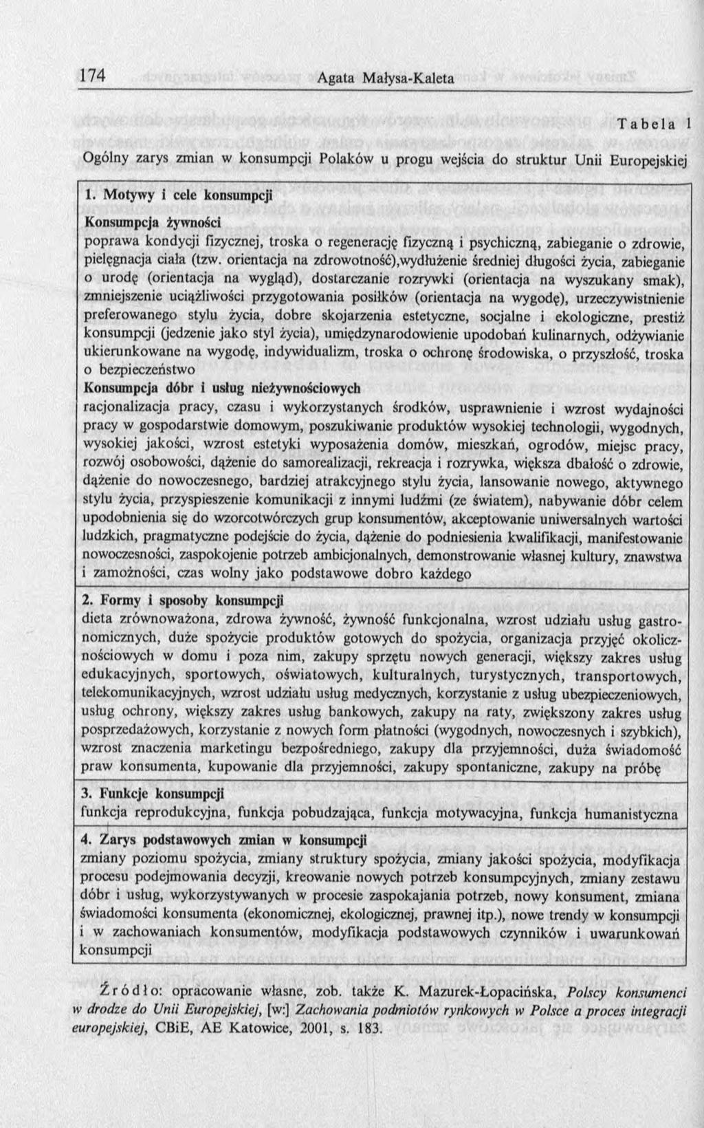 T a b e l a 1 O gólny zarys zm ian w konsum pcji P olaków u pro g u wejścia d o stru k tu r U nii E uropejskiej 1.