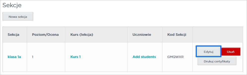 Materiały opracowane przez Ośrodek Edukacji Informatycznej Kolejnym krokiem jest uzupełnienie formularza z danymi sekcji: podajemy nazwę sekcji (klasa 1a, klasa 4b grupa 1, kółko informatyczne itp.